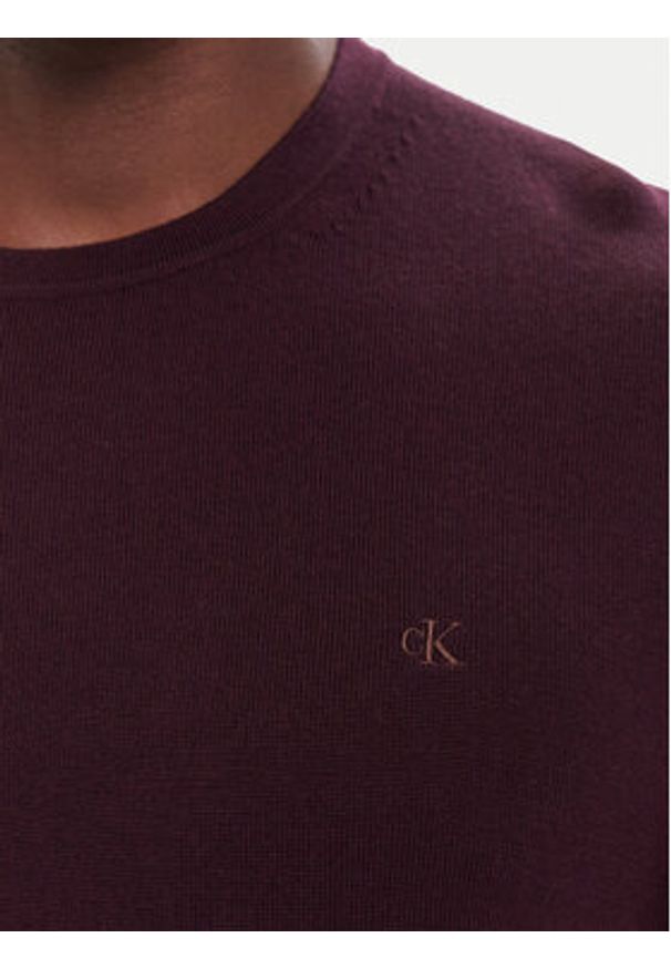 Calvin Klein Sweter LV04LB305G Bordowy Regular Fit. Kolor: czerwony. Materiał: wełna