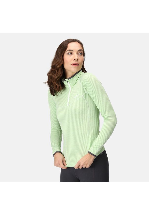 Regatta - Damska bluza turystyczna szybkoschnąca z suwakiem Yonder. Kolor: zielony. Materiał: poliester, elastan. Sport: turystyka piesza