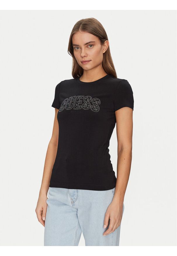 Guess T-Shirt W5GI04 J1314 Czarny Slim Fit. Kolor: czarny. Materiał: bawełna