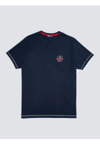 Big-Star - Koszulka męska z kontrastowymi przeszyciami granatowa Elvin 403. Okazja: na co dzień. Kolor: niebieski. Materiał: skóra, dzianina, denim, materiał, bawełna, jeans. Wzór: nadruk. Styl: klasyczny, casual #3