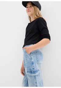 bonprix - Szerokie dżinsy bojówki mid waist. Kolor: niebieski #3