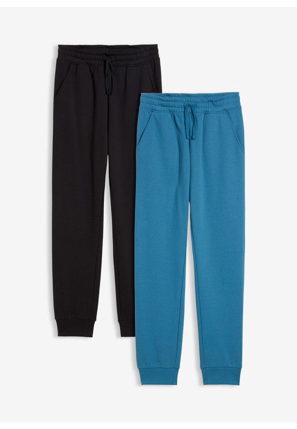 bonprix - Spodnie dresowe z miękkiej mieszanki bawełny (2 szt.). Kolor: czarny. Materiał: bawełna, dresówka