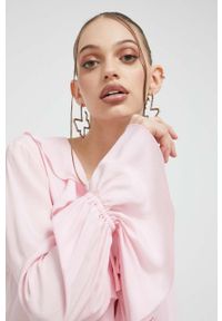 Blugirl Blumarine bluzka z domieszką jedwabiu kolor różowy gładka. Kolor: różowy. Materiał: jedwab. Wzór: gładki #3