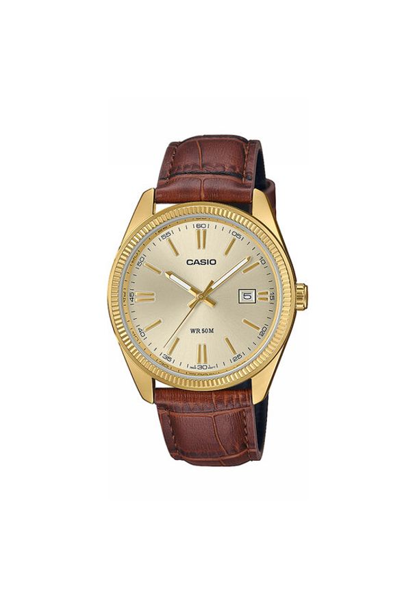 Casio Zegarek Timeless Collection MTP-1302PGL-9AVEF Brązowy. Kolor: brązowy. Materiał: skóra