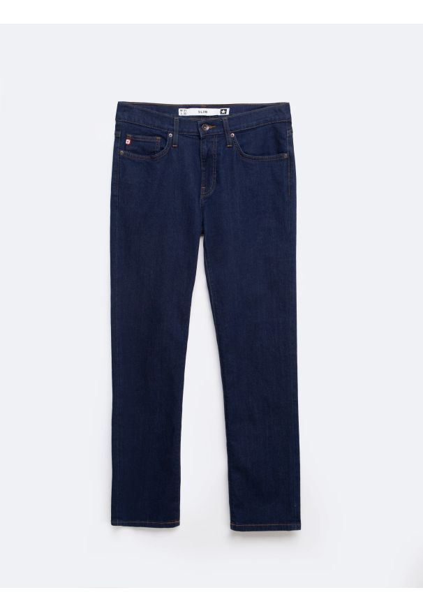 Big-Star - Jeansy męskie dopasowane granatowe Terry 556. Okazja: na co dzień. Stan: obniżony. Kolor: niebieski. Styl: klasyczny, casual