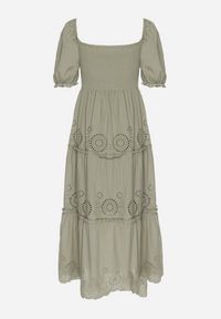 Born2be - Zielona Bawełniana Sukienka z Haftowanym Wzorem Iffanella. Okazja: na spacer, na co dzień. Kolor: zielony. Materiał: bawełna. Wzór: haft. Sezon: lato. Styl: casual, elegancki #6