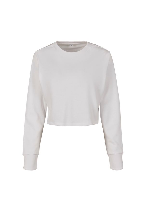 BUILD YOUR BRAND - Sweter Damski / Damski Z Przyciętym Dekoltem Z Frotte. Kolor: biały