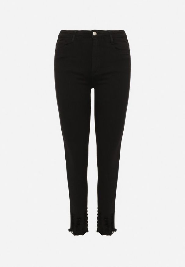 Born2be - Czarne Jeansy z Wiskozą o Kroju Skinny z Przetarciami Taledis. Okazja: na co dzień. Stan: podwyższony. Kolor: czarny. Styl: casual, klasyczny, elegancki