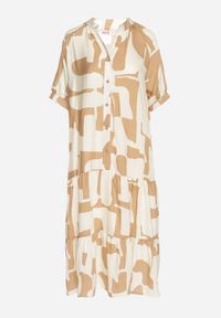 Born2be - Beżowa Wiskozowa Sukienka z Geometrycznym Wzorem Filarin. Okazja: na co dzień. Kolor: beżowy. Materiał: wiskoza. Wzór: geometria. Sezon: wiosna. Typ sukienki: proste. Styl: klasyczny, casual, elegancki #5