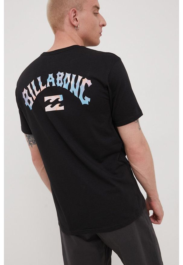 Billabong t-shirt bawełniany kolor czarny z nadrukiem. Kolor: czarny. Materiał: bawełna. Wzór: nadruk