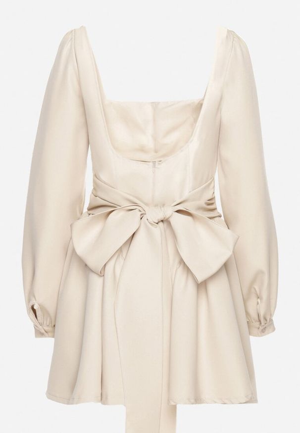 Born2be - Beżowa Sukienka Rozkloszowana z Gorsetową Górą i Materiałowym Paskiem na Tyle Enadil. Okazja: na co dzień. Typ kołnierza: dekolt gorset. Kolor: beżowy. Materiał: materiał. Typ sukienki: gorsetowe. Styl: casual