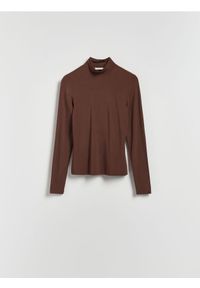 Reserved - Longsleeve z modalu - ciemnobrązowy. Kolor: brązowy. Długość rękawa: długi rękaw