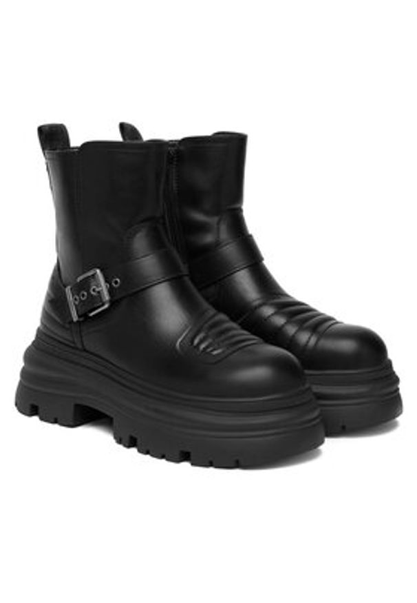 Buffalo Botki Dione Biker Boot Mid 1270127 Czarny. Kolor: czarny. Materiał: skóra