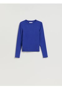 Reserved - Longsleeve z modalem - niebieski. Kolor: niebieski. Materiał: dzianina, bawełna. Długość rękawa: długi rękaw