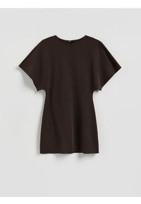 Reserved - Sukienka mini z modalem - ciemnobrązowy. Kolor: brązowy. Materiał: dzianina. Typ sukienki: proste. Długość: mini #1