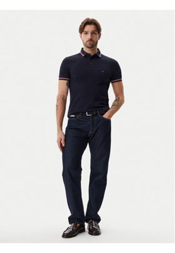 TOMMY HILFIGER - Tommy Hilfiger Polo Tipped MW0MW37346 Granatowy Slim Fit. Typ kołnierza: polo. Kolor: niebieski. Materiał: bawełna