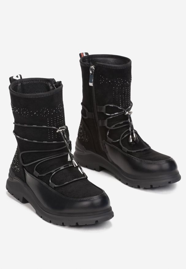 Born2be - Czarne Botki Wiązane z Cyrkoniami Vigile. Okazja: na uczelnię, na co dzień, na spacer. Zapięcie: bez zapięcia. Kolor: czarny. Styl: casual, klasyczny, elegancki