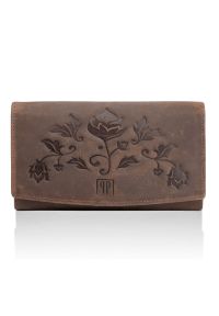 PAOLO PERUZZI - Portfel damski skórzany Paolo Peruzzi brązowy T-01-BR. Kolor: brązowy. Wzór: kwiaty #1