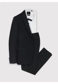 Pako Lorente - PAKO LORENTE – Czarna marynarka smokingowa w mikrowzór. Okazja: na sylwestra, na wesele, na ślub cywilny. Kolor: czarny. Materiał: poliester, wiskoza #9