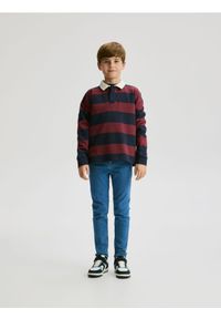 Reserved - Longsleeve polo w paski - granatowy. Typ kołnierza: polo. Kolor: niebieski. Materiał: dzianina, bawełna. Długość rękawa: długi rękaw. Wzór: paski #1