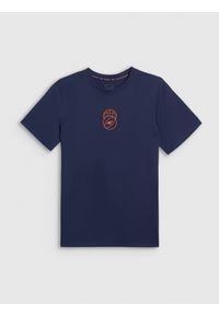 4f - 4F T-shirt regular z nadrukiem męski - granatowy M. Okazja: na co dzień. Kolor: niebieski. Materiał: materiał, bawełna, dzianina. Wzór: nadruk. Styl: klasyczny, casual #1