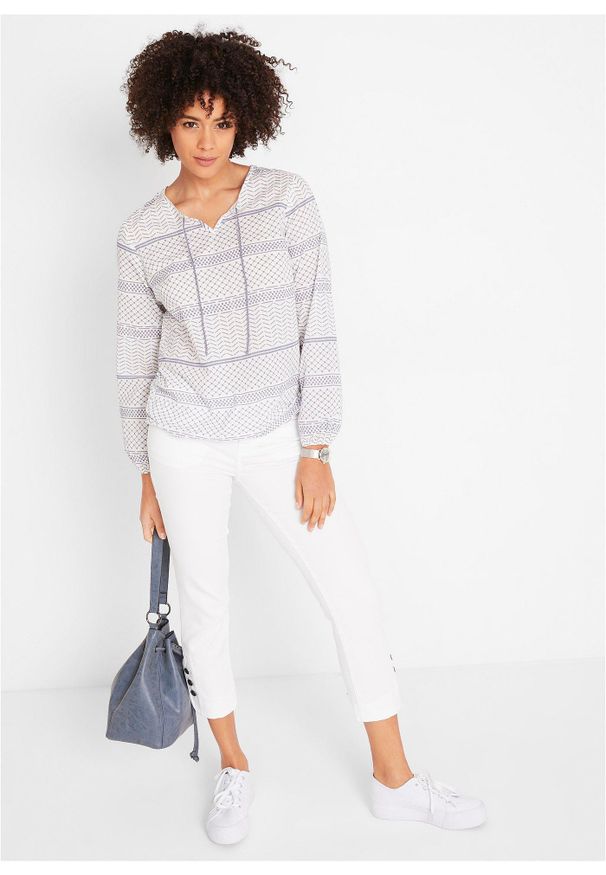 bonprix - Dżinsy Slim Fit Mid Waist, cropped. Kolor: biały