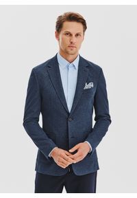 Pako Lorente - PAKO LORENTE - Granatowa marynarka w pepitkę z dzianiny. Kolor: niebieski. Materiał: dzianina. Sezon: jesień #1
