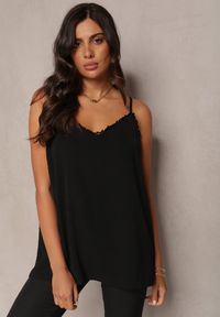 Renee - Czarny Top z Koronką z Tkaniny Plumeti Nalica. Okazja: na co dzień. Kolor: czarny. Materiał: koronka, tkanina. Wzór: koronka. Sezon: lato. Styl: casual #3