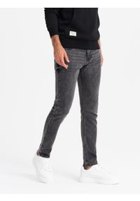 Ombre Clothing - Dopasowane jeansowe męskie spodnie SLIM FIT z elastanem – grafitowe V3. Okazja: na co dzień. Kolor: szary. Materiał: jeans, elastan. Wzór: aplikacja. Sezon: lato. Styl: casual #3