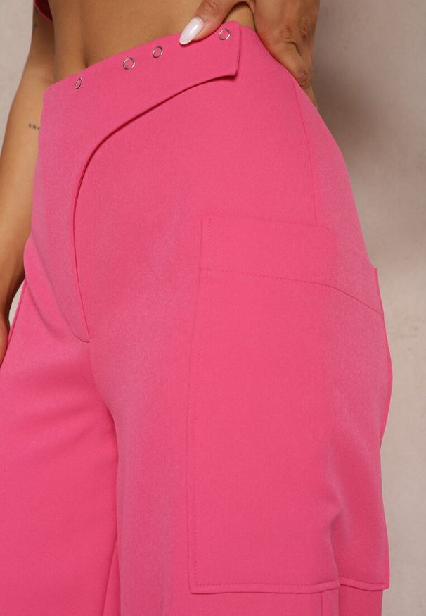 Renee - Fuksjowe Spodnie z Szerokimi Nogawkami High Waist Nestajoan. Stan: podwyższony. Kolor: różowy