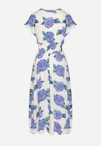Born2be - Niebiesko-Biała Kopertowa Sukienka z Bawełną w Kwiaty Tdivana. Okazja: na spacer. Typ kołnierza: dekolt w kształcie V. Kolor: niebieski. Materiał: bawełna. Wzór: kwiaty. Sezon: wiosna, lato. Typ sukienki: kopertowe. Styl: elegancki #3