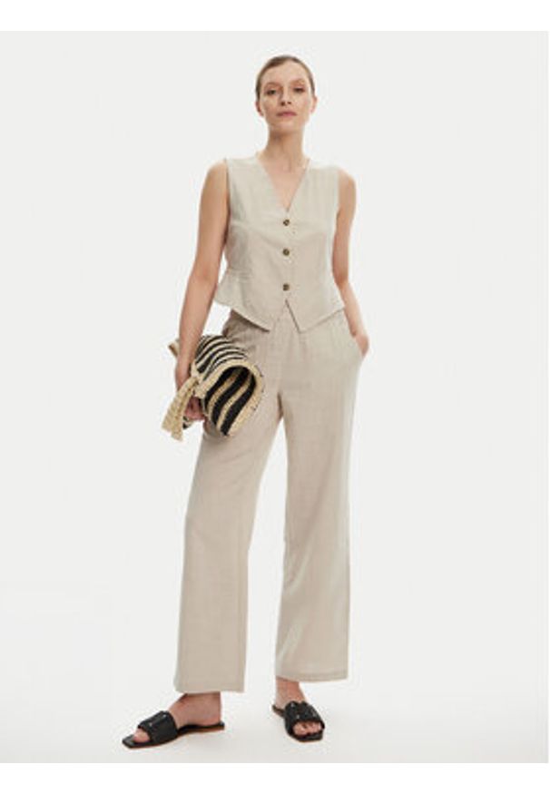Vero Moda Spodnie materiałowe Caia 10333796 Beżowy Wide Leg. Kolor: beżowy. Materiał: bawełna