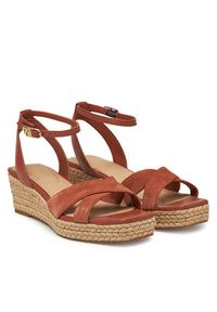 TOMMY HILFIGER - Tommy Hilfiger Espadryle Leather & Suede Mid Wedge Espad FW0FW08804 Brązowy. Kolor: brązowy. Materiał: skóra #3