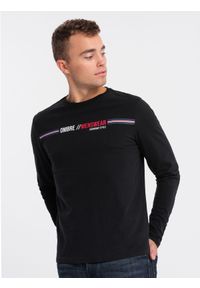 Ombre Clothing - Longsleeve męski z nadrukiem - czarny V1 OM-LSPT-0119 - S. Kolor: czarny. Materiał: bawełna. Długość rękawa: długi rękaw. Długość: długie. Wzór: nadruk