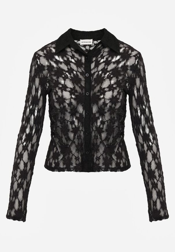 Renee - Czarna Koszula z Kwiatowej Koronki Nevieras. Kolor: czarny. Materiał: koronka. Wzór: kwiaty, koronka. Styl: elegancki, klasyczny