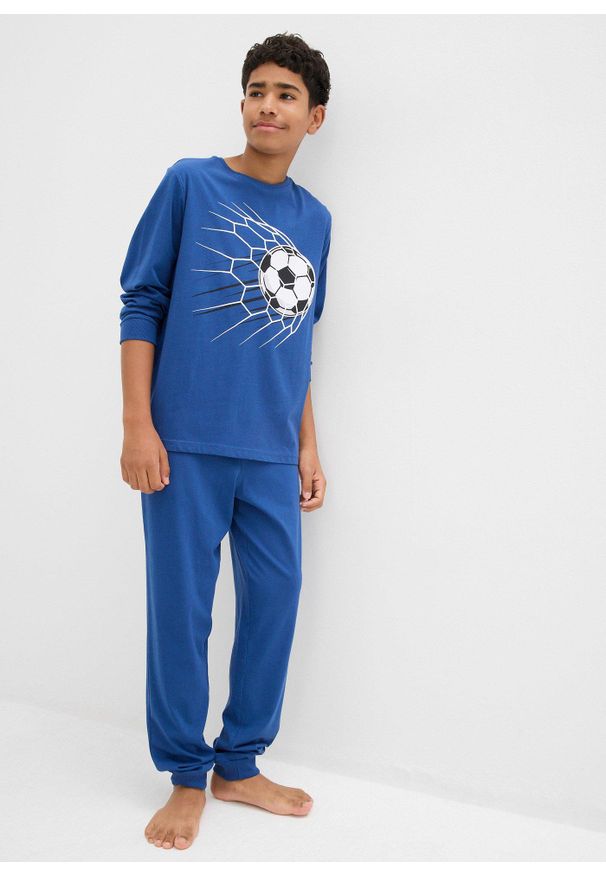bonprix - Piżama z czystej bawełny organicznej. Kolor: niebieski. Materiał: bawełna. Wzór: nadruk
