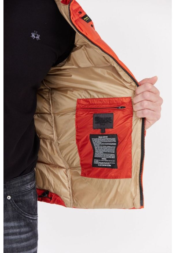 Blauer USA - BLAUER Pomarańczowa męska puchowa kurtka Sergio z kapturem, Rozmiar XXL. Typ kołnierza: kaptur. Kolor: pomarańczowy. Materiał: puch