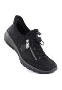 Półbuty damskie sportowe czarne Rieker L32F1-00. Kolor: czarny. Materiał: skóra ekologiczna. Styl: sportowy #1