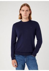 Wrangler - WRANGLER CREWNECK KNIT MĘSKI SWETER ELEGANCKI CIEPŁY LOGO NAVY 112343109 W8A0018103. Styl: elegancki