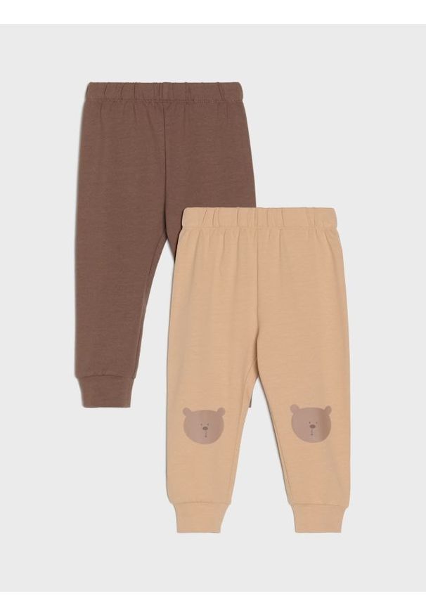 Sinsay - Bawełniane legginsy 2 pack - beżowy. Kolor: beżowy. Materiał: bawełna