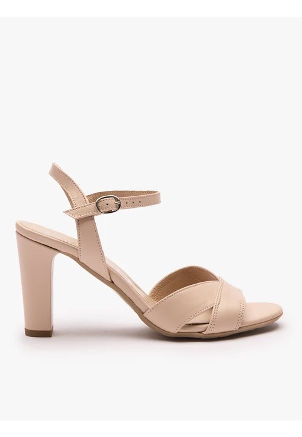 Ryłko - Cieliste sandały na wysokim obcasie. Zapięcie: sprzączka. Kolor: beżowy. Materiał: skóra. Obcas: na obcasie. Styl: street. Wysokość obcasa: wysoki