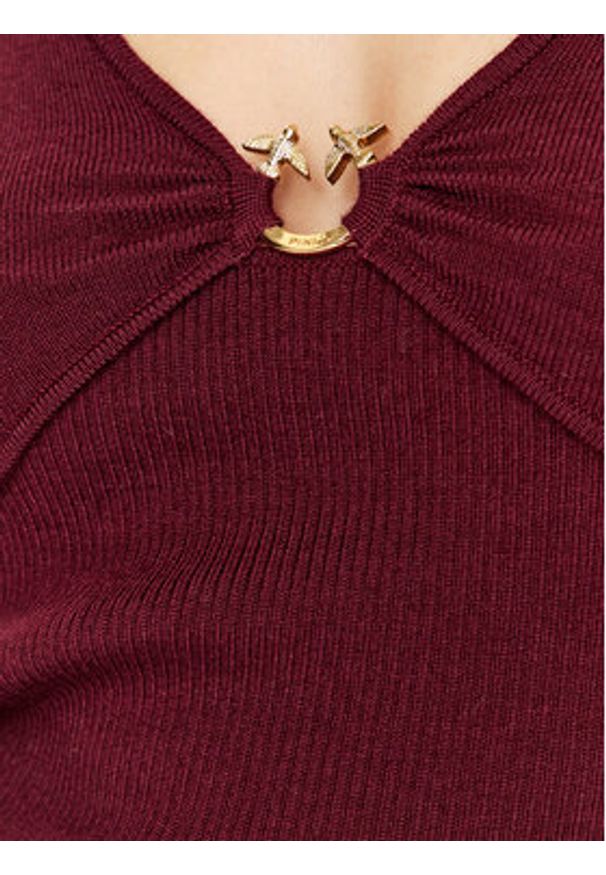 Pinko Sweter Giraffa 101846 A15S Bordowy Regular Fit. Kolor: czerwony. Materiał: wełna