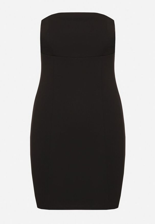 Born2be - Czarna Dopasowana Sukienka z Wiskozą Divane. Okazja: do pracy, na spotkanie biznesowe. Kolor: czarny. Materiał: wiskoza. Długość rękawa: bez ramiączek. Styl: klasyczny, elegancki, biznesowy