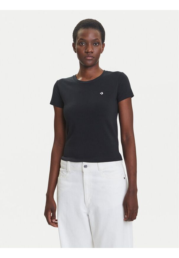 Converse T-Shirt 10027252-A02 Czarny Slim Fit. Kolor: czarny. Materiał: syntetyk, bawełna