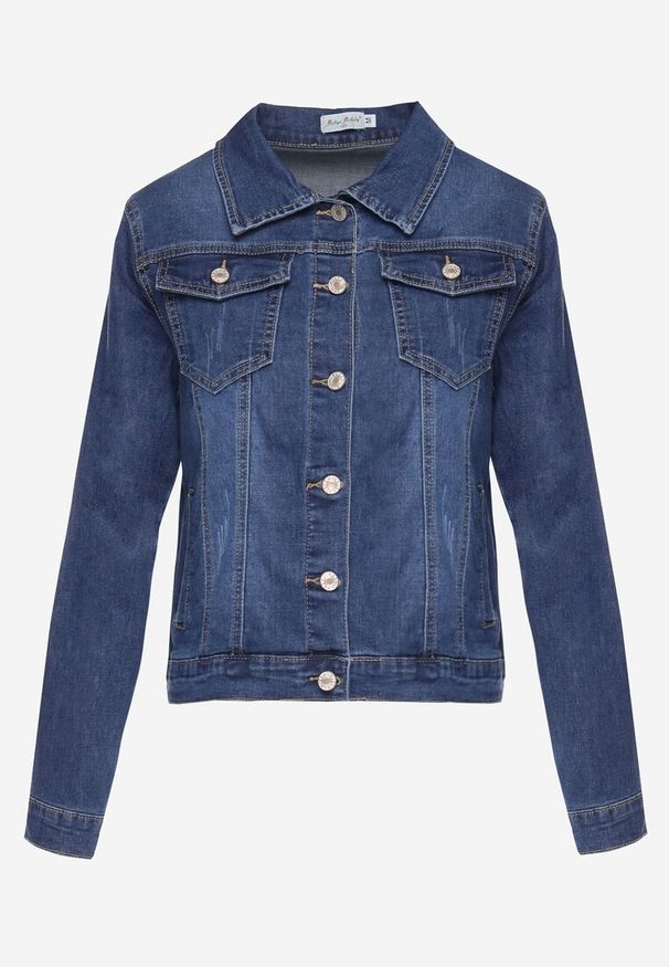 Renee - Granatowa Klasyczna Kurtka Jeansowa z Guzikami Ivonelle. Okazja: na randkę. Kolor: niebieski. Materiał: jeans. Styl: klasyczny