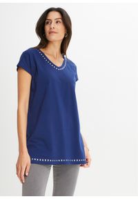bonprix - Długi shirt. Kolor: niebieski. Długość: długie. Wzór: aplikacja #1