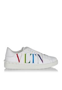 VALENTINO - Skórzane sneakersy z kolorowym logo VLTN Open. Okazja: na co dzień. Nosek buta: okrągły. Kolor: biały. Materiał: skóra. Wzór: kolorowy