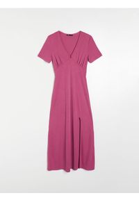 Sinsay - Sukienka midi z dekoltem V i krótkim rękawem z modalem - różowy. Kolor: różowy. Długość rękawa: krótki rękaw. Długość: midi #1