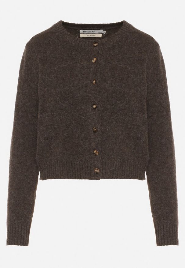 Born2be - Brązowy Kardigan z Wełną o Prostym Kroju z Okrągłym Dekoltem Reissima. Kolor: brązowy. Materiał: wełna. Długość rękawa: długi rękaw. Długość: długie. Styl: klasyczny