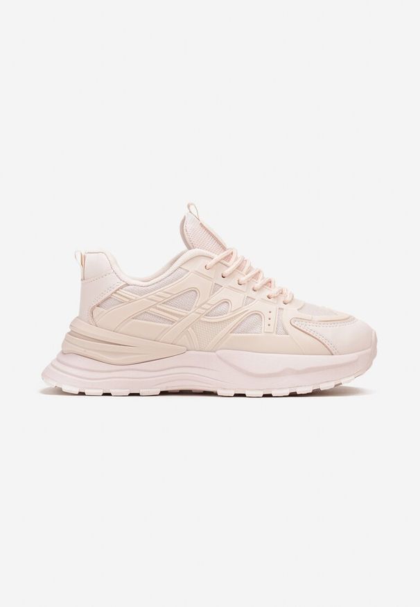 Renee - Różowe Sznurowane Sneakersy na Grubej Podeszwie z Ozdobnymi Wstawkami Ilira. Nosek buta: okrągły. Zapięcie: sznurówki. Kolor: różowy. Materiał: materiał, jeans, bawełna. Obcas: na obcasie. Wysokość obcasa: niski. Sport: turystyka piesza